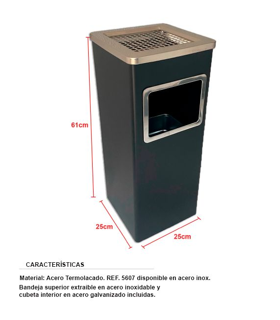 PAPELERA CENICERO CUADRADA MODELO SUPRA