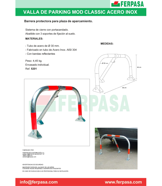 VALLA PARKING  MOD CLASSIC INOX C/PORTACANDADO