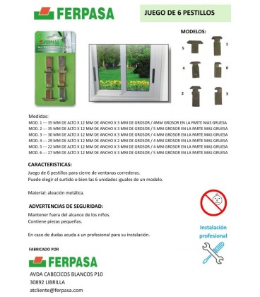 Juego de 6 Pestillos