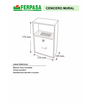 CENICERO PARED REFORZADO ACERO. INOX. C/CERRADURA