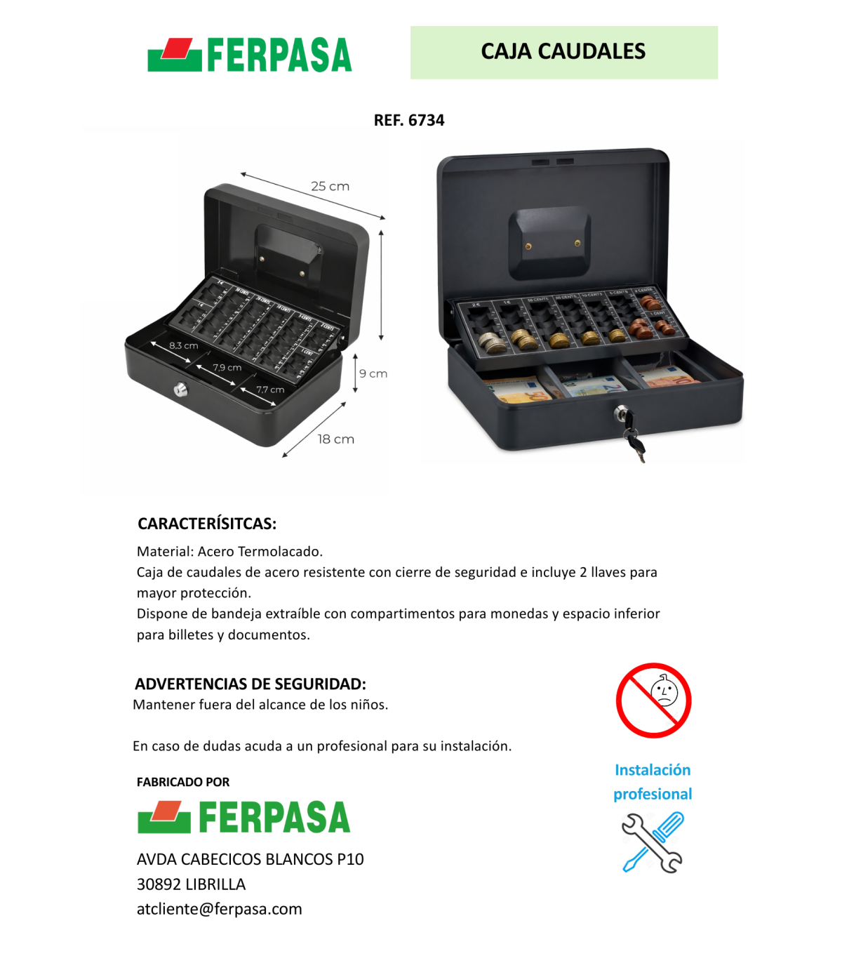 Caja de Caudales con Bandeja Contadora de Monedas/Billetes