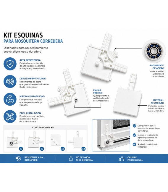 Kit Escuadras para Mosquitera Corredera con Rodamiento