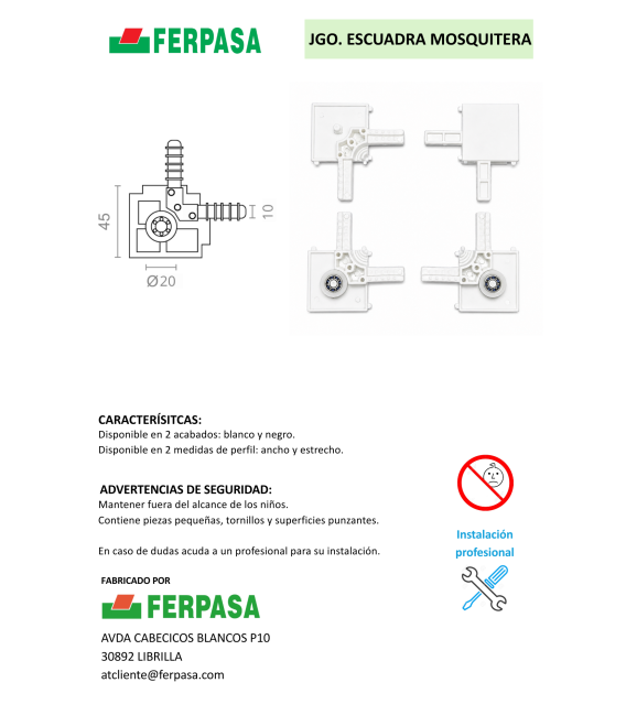 Kit Escuadras para Mosquitera Corredera con Rodamiento