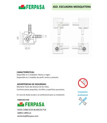 Kit Escuadras para Mosquitera Corredera con Rodamiento